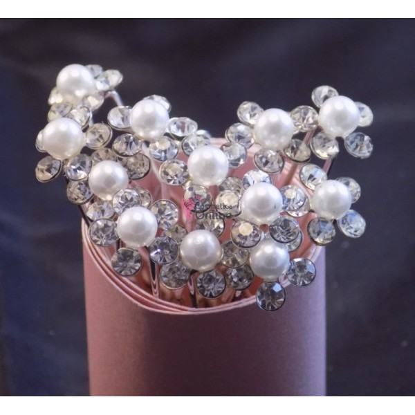 Ac metalic pentru par AC014 Argintiu cu perla mica si strasuri